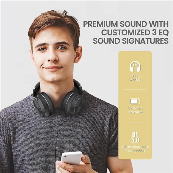 Bluetooth Headphones Over Ear,52Hours Playtime Wireless Headphone with 3EQ Modes - Picture 3 of 6
